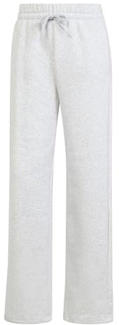 adidas Women's Essentials SMALL Logo Feel Cozy Open Hem Pants, Light Grey Heather/White, M