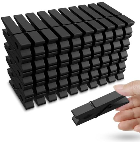 Lot de 50 pinces à linge en bois colorées noires, 7,4 cm pour clips photos, décoratives, petites épingles à linge colorées en bois