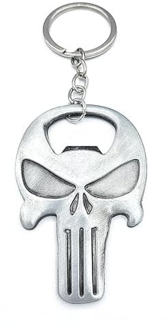 Promotech Punisher Keyring Made of Grey Metal with Integrated Bottle Opener - Robust and Stylish Accessory, Silver, W5L5