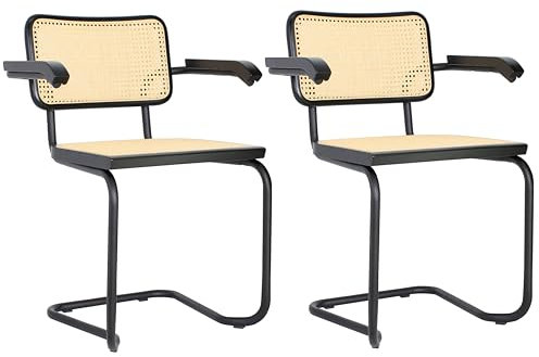 pemora 2-er Set Freischwinger Schwingstuhl Stapelstuhl Armlehnstuhl JENA AL mit Wiener Geflecht - Gestell schwarz - fertig montiert (schwarz)