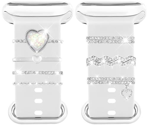 Joycabin Uhrenarmband Charms Armband, 8 Stück Charms Uhrenarmband Charms-Bänder Metallverzierung mit Schnalle für Apple Watch Series 8 7 6 5 4 3 2 1 (Silber)