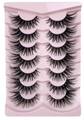 Demi Faux Cils,3D Faux Cils,Cils Naturels,Cils Vaporeux,Naturel Faux Cils Oeil de chat,Cils Doux et Moelleux,Naturel Half Lashes,Volumineux Reutilisable Fake Lashes,Mink Eyelashes (B7)
