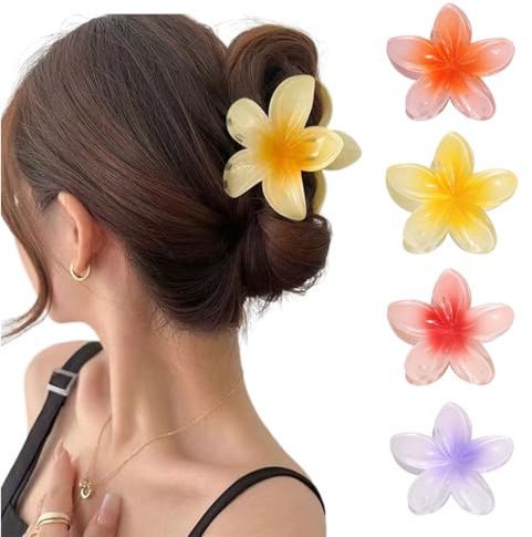 QEDBOJE 4 piezas Pinzas de pelo con flores, sujeción fuerte, grandes pinzas para cabello grueso, pinzas antideslizantes