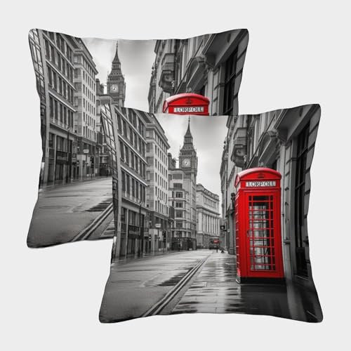 DHBANEIOK London Street Szene Kissenbezüge 2er Set Kissenhülle Sofakissen für Sofa Schlafzimmer Kissenhülle 45x45cm