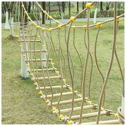 DRISSA Seilbrücke, Für Klettergerüst, Garten und Bäume,Kletterleiter aus Holz Strickleiter Seilbrücke,Outdoor Indooor Natur(Size:6.56ft(2m))