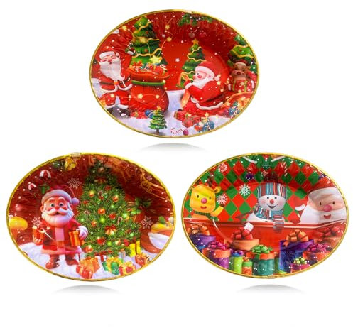 BOOSHMall Juego de 3 platos de Navidad, platos de pastelería, platos decorativos, platos reutilizables como decoración de mesa, grandes, 30 x 22 cm