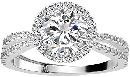 Aolcev Verlobungsring Damen Ringe Frauen 1 Karat Ring Silber 925 Damen Moissanit Engagement Offen Verstellbar Glänzend Cubic Mit Zirkon für Frauen Promise Ring Damen Eheringe(Einstellbare 5-10mm)