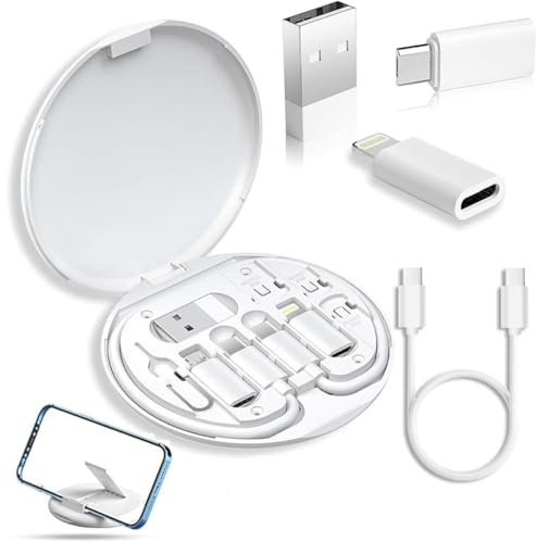 Humorous Étui de câble 9 en 1, adaptateur USB, boîte de rangement de conversion de câble de 60 W, charge rapide 9 en 1, kit de câble de charge pour voyage, travail, extérieur, affaires (blanc)