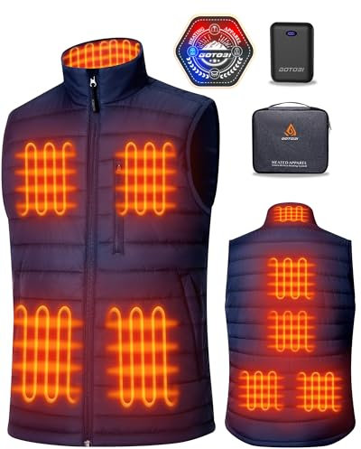 GOTOBI Gilet Chauffant Homme Avec Batterie Externe 16000 mAh - 9 Zones de Chauffage, 3 Températures Réglables - Pour Activités de Plein Air