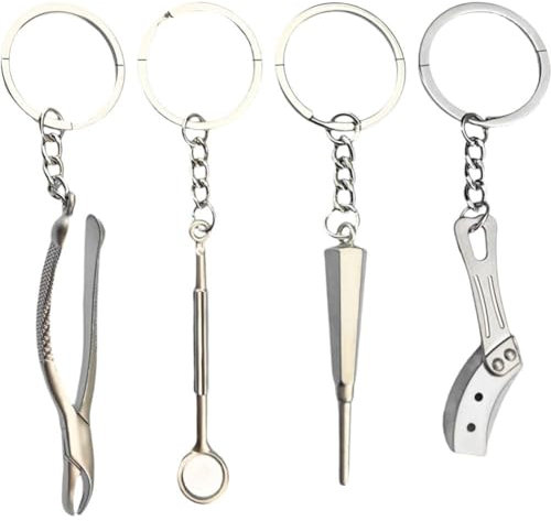 Neuheit Zahnarzt Schlüsselanhänger 4 Stück Dental Schlüsselanhänger Zahnarzt Dekoration Anhänger Metall Zähne Schlüsselanhänger Charme Zahnklinik Geschenk