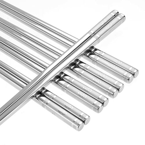 5 Paar Metall-Essstäbchen Wiederverwendbar, Silberne Essstäbchen Aus Edelstahl, Spülmaschinenfeste Metall Essstäbchen, Japanische Stäbchen Geschenkset Für Die Küche Zu Hause, Hotel, Restaurant