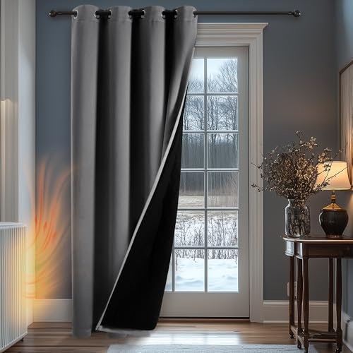 Deconovo Thermal Door Curtains 108 Inch Drop, Extra Long Window Panel with Thick Microfiber Lining, Draught Reduction Eyelet Blackout Curtain for Doorways, 52 x 108 Inch (W x H), Dark Grey, 1 Piece