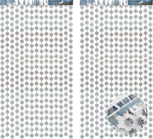 BRAVESHINE Schneeflocken Lametta Vorhänge Silber, 1x2m Glitzer Schneeflocke Party Vorhang Hintergrund für Frozen Geburtstag Weihnachten Silvester Party
