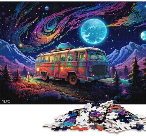 Puzzle für Erwachsene, 1000 Teile, Regenbogen-Bus-Puzzle für Kinder, Holzpuzzle, tolles Geschenk für Erwachsene 38x26cm/1000 Teile