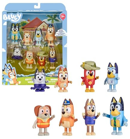 Bluey - Pack 8 Figuras Aventura, Figuras Articuladas Amigos Preparados para IR de Aventuras, Muñecos de la Serie Infantil, Aumenta tu Colección con Este Pack, Famosa (BLY73000)