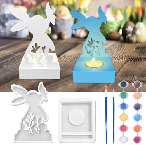 VAKKI Silikonformen Gießformen Ostern, Silikonform Hase und Silikonform Kerzenhalter, 3D Gießformen Silikon, Silikon Gießform Ostern, Osterhase DIY Handwerk, Ostern Deko Geschenk (Weiß-A)