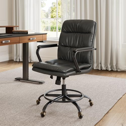 EUREKA ERGONOMIC Bürostuhl, Vintage Schreibtischstuhl PU-Leder, 360° Drehstuhl mit Rollen, Höhenverstellbar Computerstuhl, Home/Office/Büro, Bis 125KG - (Grau)