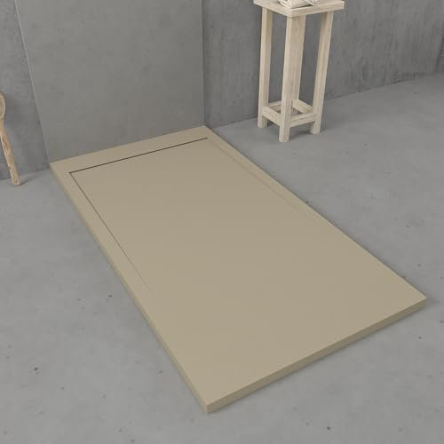VAROBATH | Plato de Ducha URBANSTONE – Material Resina con Carga Mineral y Textura Pizarra Antideslizante C3 – Incluye Válvula Desagüe y Rejilla (Moka RAL1019, 90x140)