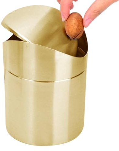 Filvczt Small Garbage Can, Countertops Waste Bin, Food Waste Bin, With Brushed Stainless Steel Design And Swing Lid, 1.5L, 13x13x17.5cm, Bronze/Gold, For Bedroom