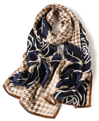 STORY OF SHANGHAI Seidenschal Damen 100% Seide, Natur Silk Scarf for Women, Luxuriöse Seidentuch Halstuch, Stola Als Geschenk, Warm Leicht und Weich, Mit Motiv 53 * 170 cm,Blau Kariert Rosa