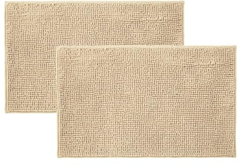 Allure Pack of 2 Chenille Bobble Bath Mat Non Slip 50 x 80cm - Soft, Absorbent, Easy Care (Stone)