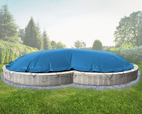 ANKO PLANEN Aufblasbare achtform Poolabdeckung für den Winter - aus 680 g/m² (1360g/m²) PVC Plane - stabile Winter Abdeckung (Blau RAL5015, Poolinnenmaß: 5,40m x 3,50m)