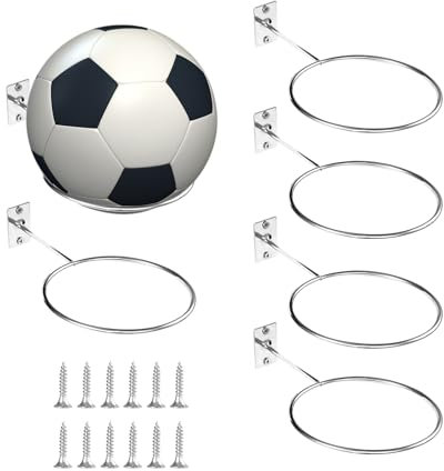 Yesaler Supporto per Pallone Portapalle da Parete con Viti Portapalle Sportivo per Pallacanestro Calcio Pallavolo 6 Pezzi Argento