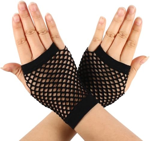 Mikovivi Näthandskar, Korta Nylonnäthandskar Fingerlösa Punkaccessoarer Coola Emokläder Gothaccessoarer för Kvinnor Halloweenfest (Svart)
