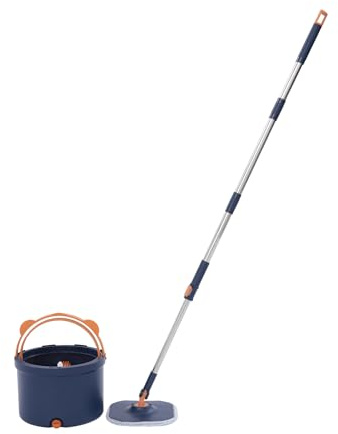 Spin Mop and Bucket Kit with Square and Triangle Mop Heads for Efficient Home Cleaning - Dark Blue