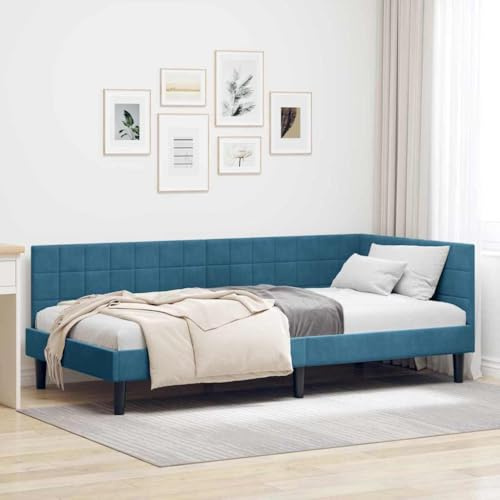 vidaXL Modern Space Saving Velvet Corner Bed Frame Bedroom Wall Mounted