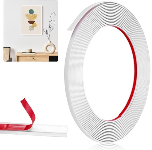 Peel and Stick Moulding Trim Self Adhesive, White Plastic Trim 6m x 0.65cm | Easy Cut & Install, Matt Finish Edging Strip, Decorative PVC Strip for Tile Edge, Mirror, Door