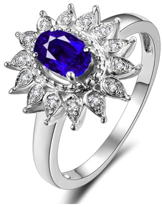 Wycian Silber Ringe Damen Wedding Ring Gold 18K Im Labor Hergestellter Saphir Blütenform Größe 56 (17.8) Massiv, Nicht Plattiert Beliebt Neujahr Schmuck