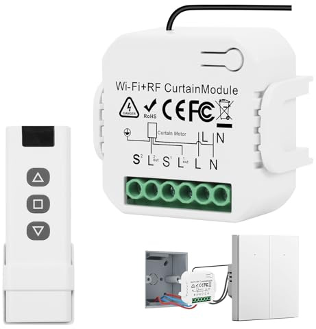 Interrupteur Volet Roulant Connecté, WiFi 2.4G Module Volet Roulant Connecté, Avec RF Télécommande et Module de Réception, pour Volets Roulants Stores Stores Auvent, Le Contrôle De La Minuterie Vocale