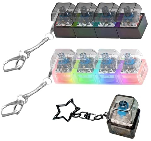 GMHLLES 3 Pcs Keyboard Fidget Toy With lights 4 Button Fidget Keyboard Clicker Keychain for Stress Relief Portable Fidge