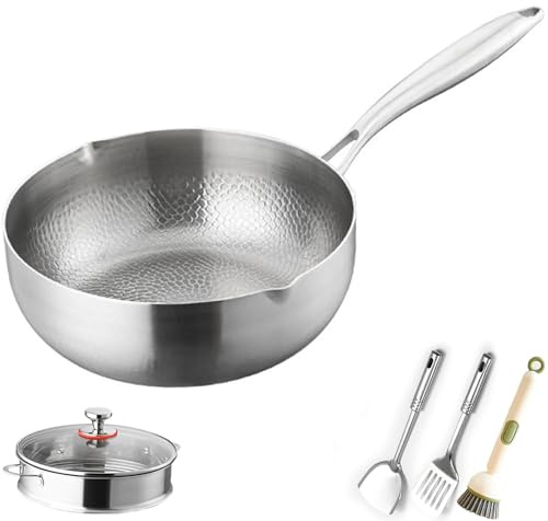 Padella Martellata In Titanio, Padelle In Puro Titanio Con 2 Spatole E 1 Vaporiera E Coperchio, Pentola Per Il Latte Antiaderente Non Rivestita Antigraffio Per Tutti I Piani Cottura Casa Commerc 24CM
