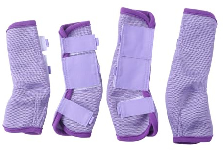 Gallopoff Lot de 4 Guêtres Chevaux, Éviter de Taper du Pied, Violet L | Velcros Renforcés, Maille Respirante, Ne Frottent Pas, pour le Paturage et l'écurie