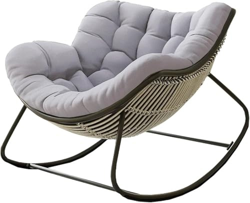Übergroßer Schaukelstuhl mit gepolstertem Kissen, Stahlrahmen, Eier-Wippstuhl für Terrasse, Balkon, Innenbereich, bequeme Lounge-Weide