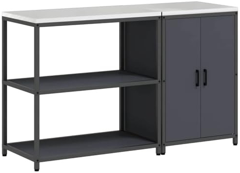 Roanoer HATTEM - Juego de 2 armarios de cocina modulares de acero, armario auxiliar con 4 estantes y 2 puertas, apto para exteriores, 150 x 50 x 92 cm de ancho total, antracita