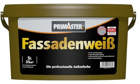 Primaster Fassadenfarbe 5 l weiß Dispersionsfarbe Wandfarbe Aussenfarbe