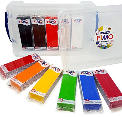 FIMO Soft Polymer Modelling Oven Bake Clay - 350g - Complete Set of 11 in Clear Tub