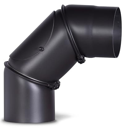 FIREFIX R120/B Ofenrohrbogen I Ofenrohr 120mm Durchmesser aus Stahlblech für Kaminofen I Beschichtetes Kaminrohr, von 0-90 Grad verstellbar I Mit Reinigungstür