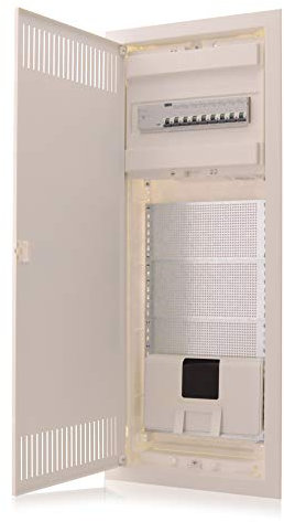 Intratec Multimediaverteiler & Sicherungskasten Kombi Unterputz, IP30, 842x346x92mm, 1-reihig, 12+2 Module, Stahltür, Weiß RAL 9003, Kommunikationsverteiler