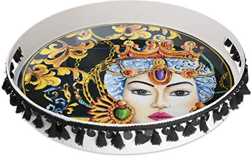 Baci Milano - LE GIOIE - Vassoio Tondo con Manici E PONPON in MELAMINA d40 h5.6cm - MTRAR.GIO01