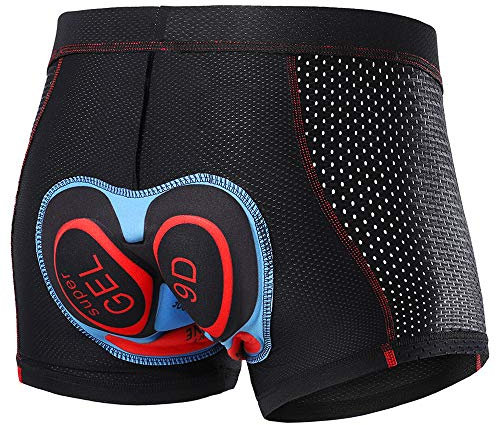 Lixada Pantaloncini Intimo Ciclismo da Uomo Traspirante Gel Imbottito per MTB Ciclismo a Lunga Distanza Nero/Nero e Rosso