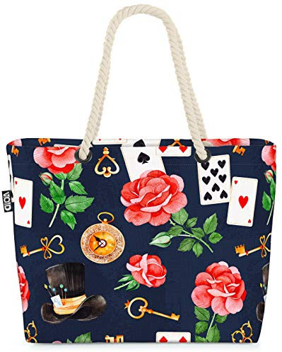 VOID Wunderland Karten Rosen Strandtasche Shopper 58x38x16cm 23L XXL Einkaufstasche Tasche Reisetasche Beach Bag