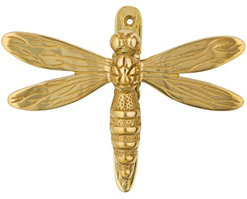 Türklopfer für Haustür, goldfarben, Libelle, poliertes massives Messing, goldfarben, mit Schließblech, UPVC, Libellen-Haustür-Möbel mit einzigartigem Design
