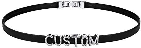 FOCALOOK Damen PU Leder Kette mit DIY Zirkonia Buchstaben Punk Gotik Choker Kette personalisiert kurze Halskette + platiniert Charms Modeschmuck für Frauen Mädchen