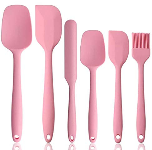NoChoX 6 Silikon Spatel Hitzebeständig bis 500°F BPA Frei Silikon Teigschaber mit Metallkern, Nicht-Stick und Nahtloses Einteiliges Design zum Backen und Kochen (Rosa)
