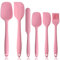 NoChoX 6 Pièces Spatules Silicone,Résistant à la Chaleur à 500°F,Ustensiles Cuisine Silicone avec Noyau en Acier,Sans BPA,Antiadhésif,Spatule Patisserie Silicone pour Mélanger, Cuire et Cuisiner,Rose