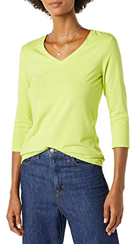 Amazon Essentials Women's Regular-Fit 3/4 Sleeve V-Neck T-Shirt (Available in Plus Size), Lime Green, M